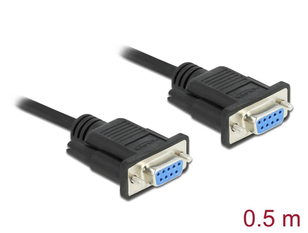 Delock RS-232-kaapeli sarjaliitäntään, DB9 naaras - naaras, nollamodeemi, 0,5 m
