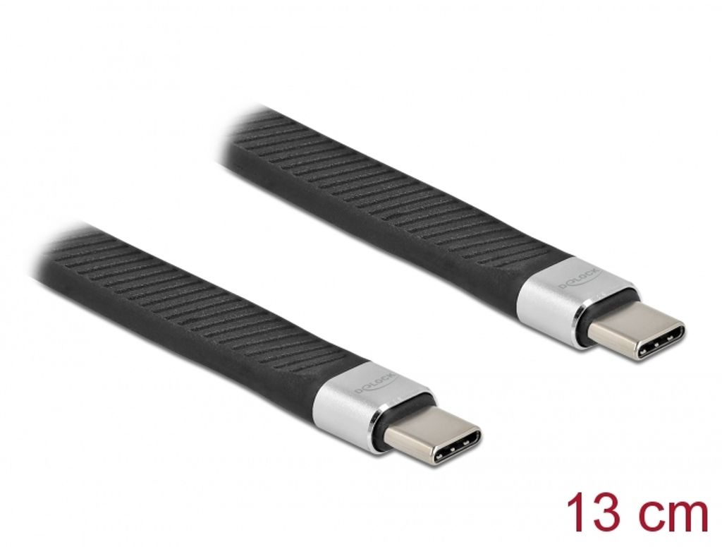 Delock USB-C til USB-C 10 GBps FOC flatbåndskabel 13 cm PD 5A E-Marker