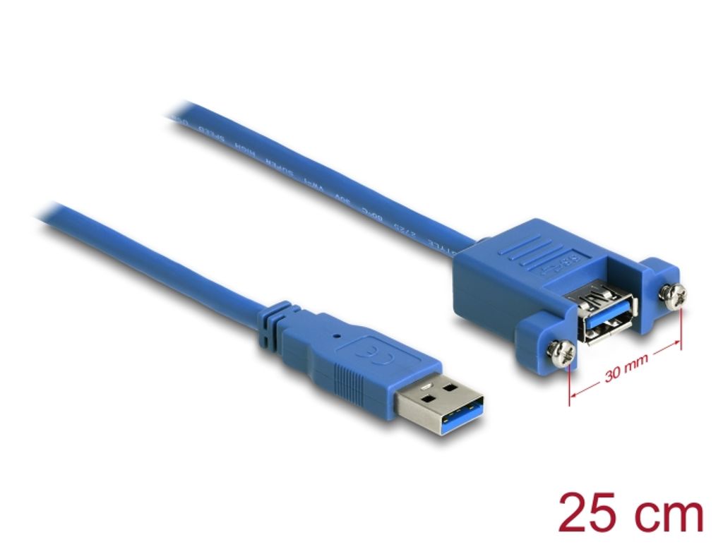 Delock USB 5 Gbps kabel USB-A han til USB 5 Gbps USB-A hun panelmontering 25cm