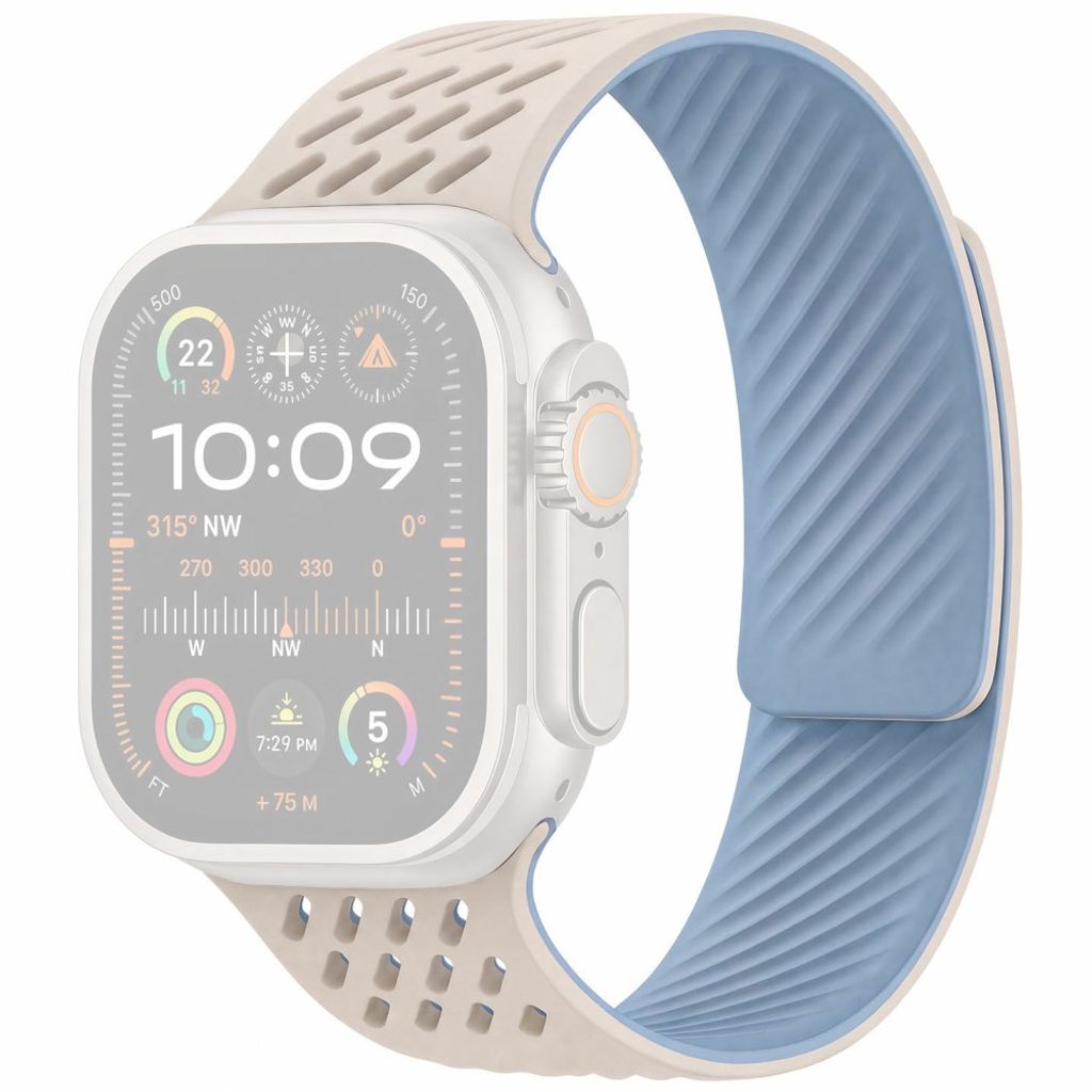 Apple Watch 49 / 46 / 44 / 42mm Silikoninen kellonranneke - Valkoinen/sininen