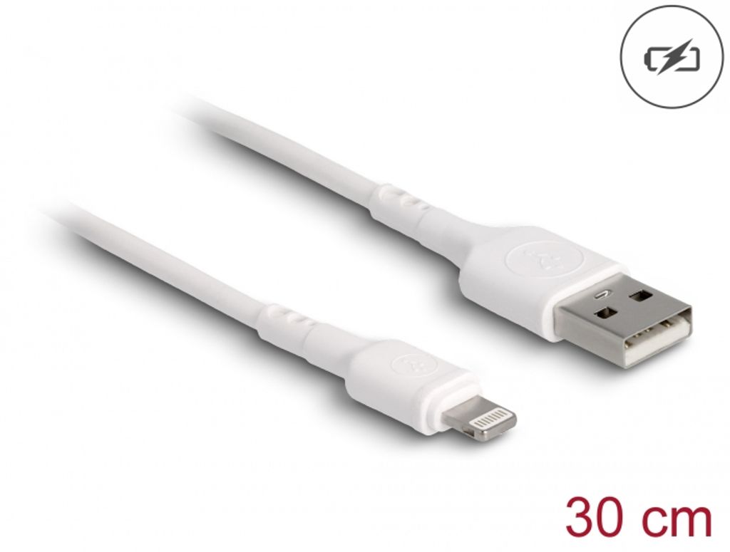 Delock USB til Lightning-opladning til iPhone, iPad, iPod, 30 cm - Hvid
