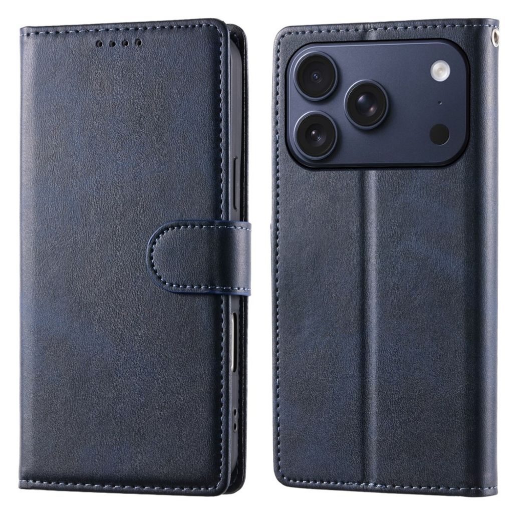 iPhone 18 Pro/17 Pro Plånboksfodral PU-läder med handledsrem – Blå