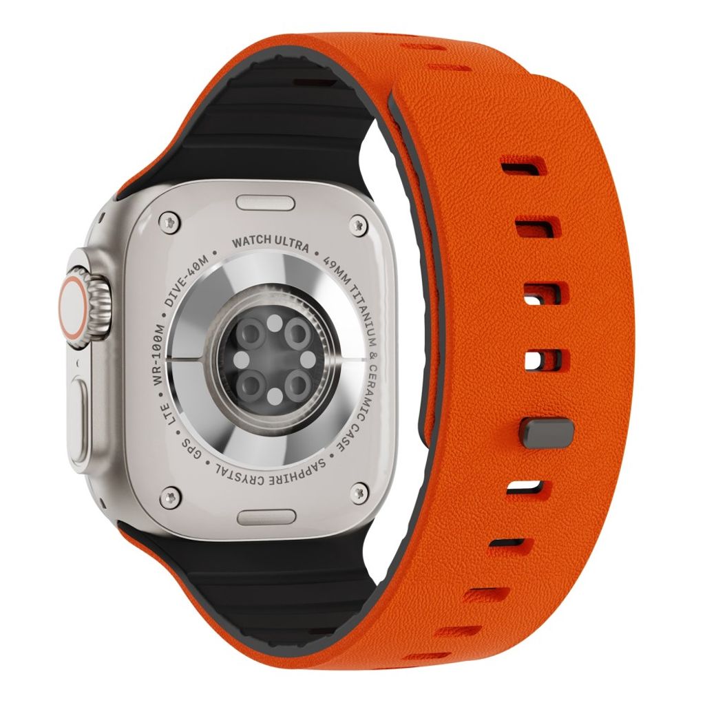 Apple Watch 49/46/44/42mm Klockarmband i texturerat silikon - Orange/Svart