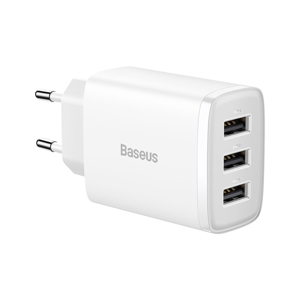 Baseus Compact charger 3x USB 17W vit