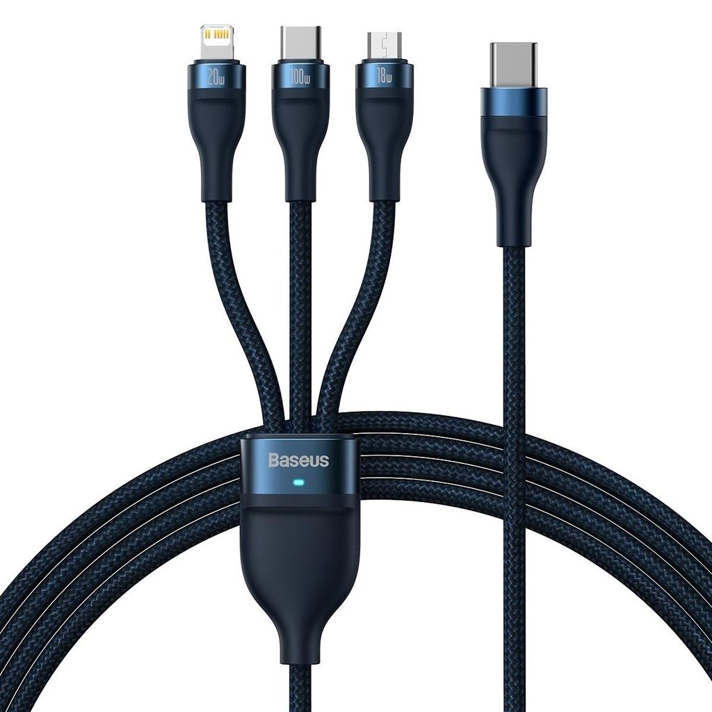 Baseus Flash Series II kabel 100W 1,5m blå – USB A/C til C/Lightning/micro USB