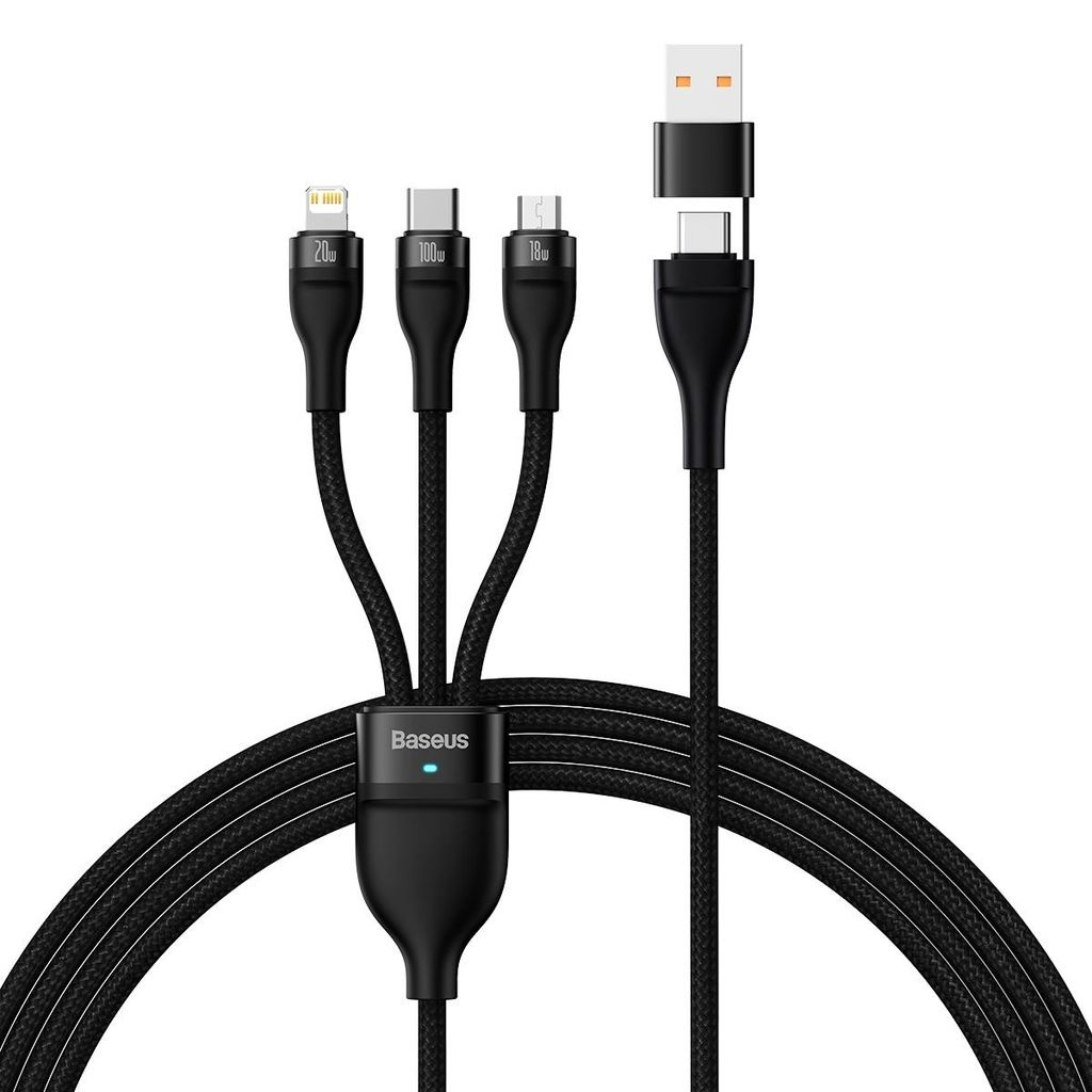 Baseus Flash Series II USB-kabel 100 W, multi-kontakt, 1,2 m svart