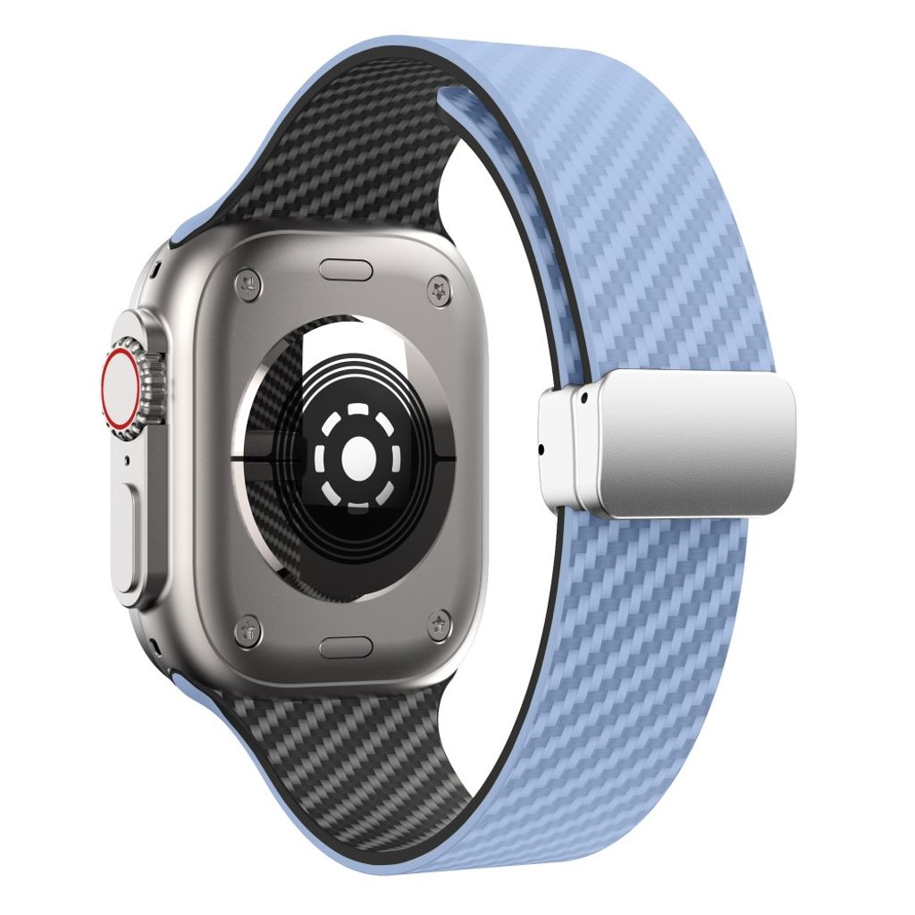 Apple Watch 42 / 41/ 40 / 38mm Klockarmband kolfibertextur - Ljusblå/Svart