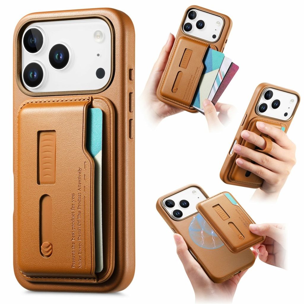 iPhone 18 Pro & iPhone 17 Pro MagSafe Kortholder Cover med Fingerrem – Brun