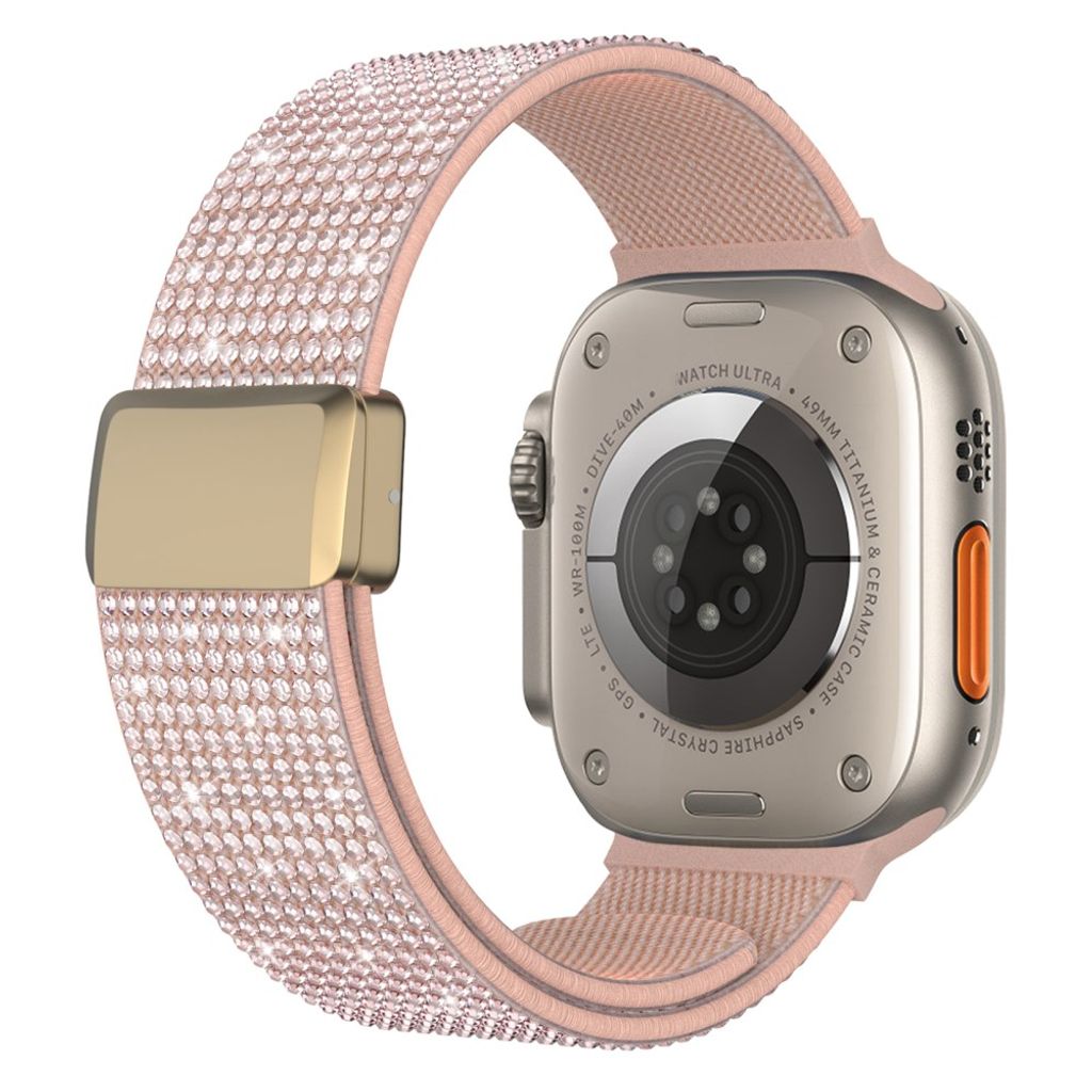 Apple Watch 42/41/40/38mm Klockarmband i Nylon med Strass - Rosa