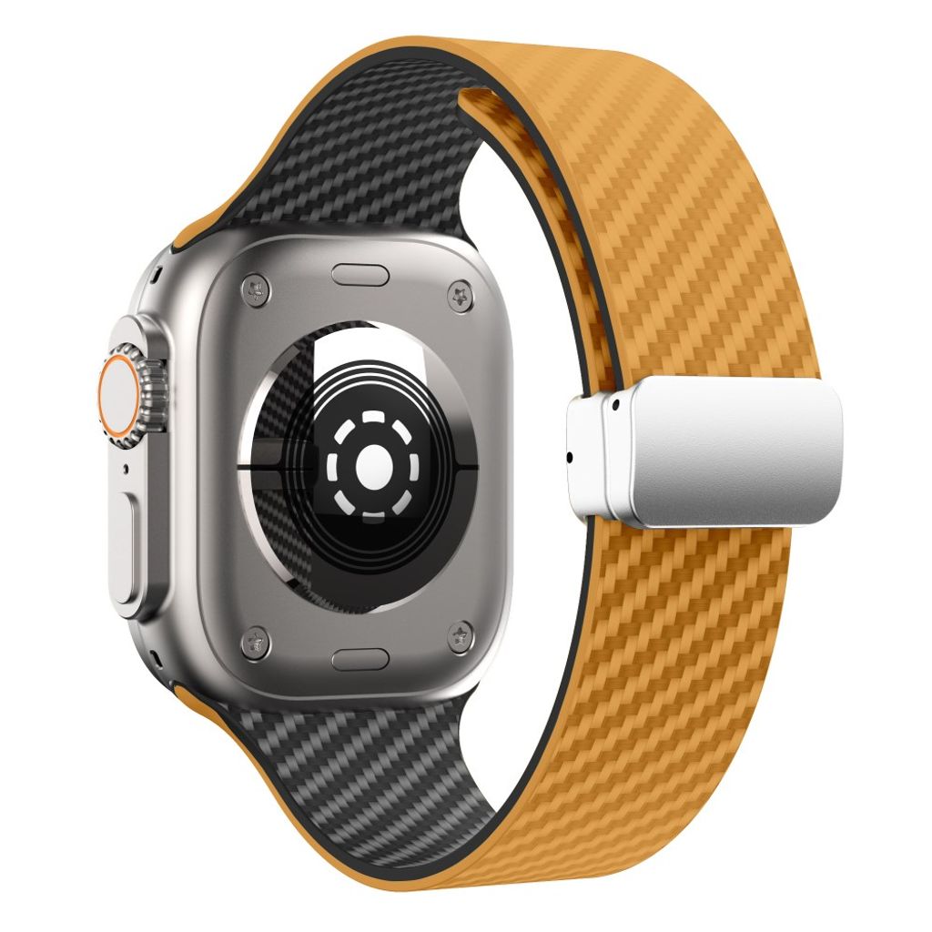 Apple Watch 49 / 46 / 44 / 42mm Klockarmband kolfibertextur - Ljusbrun/Svart