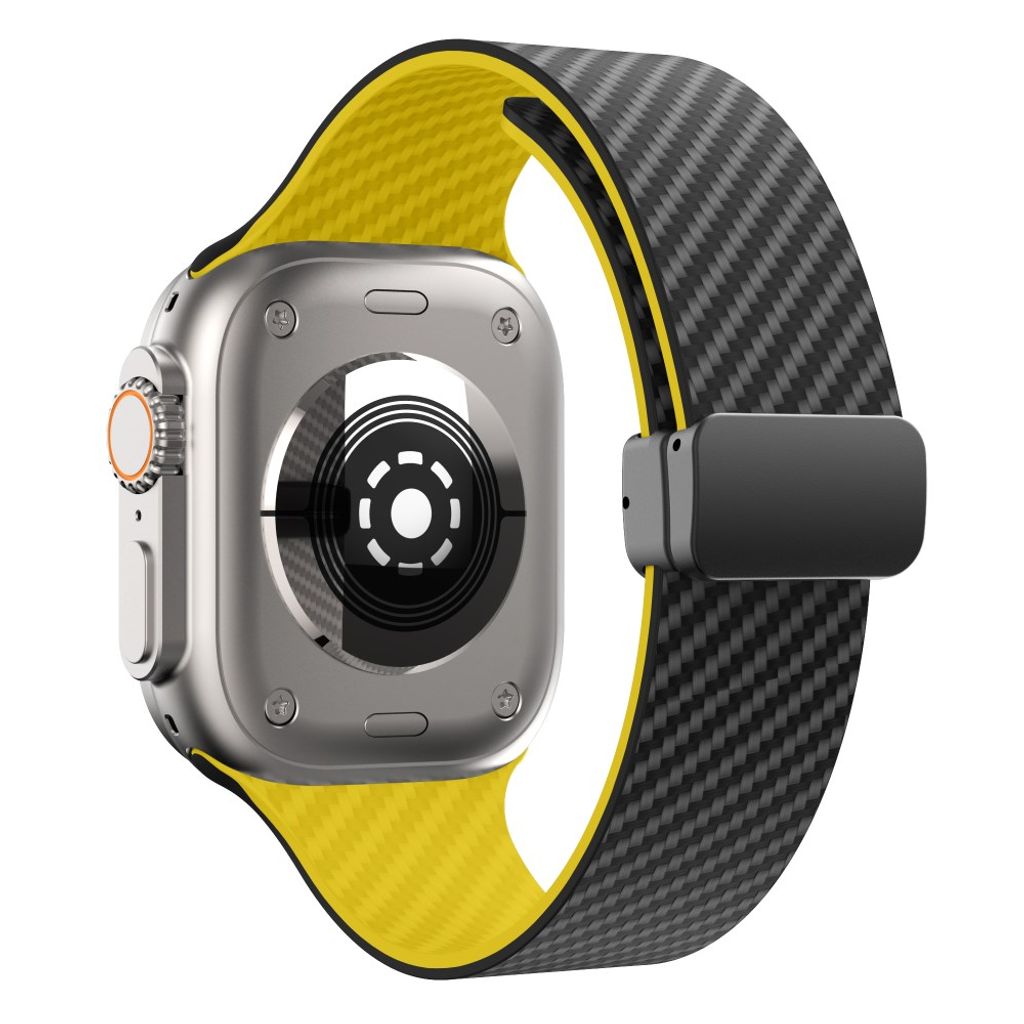 Apple Watch 49 / 46 / 44 / 42mm Klockarmband kolfibertextur - Svart/Gul