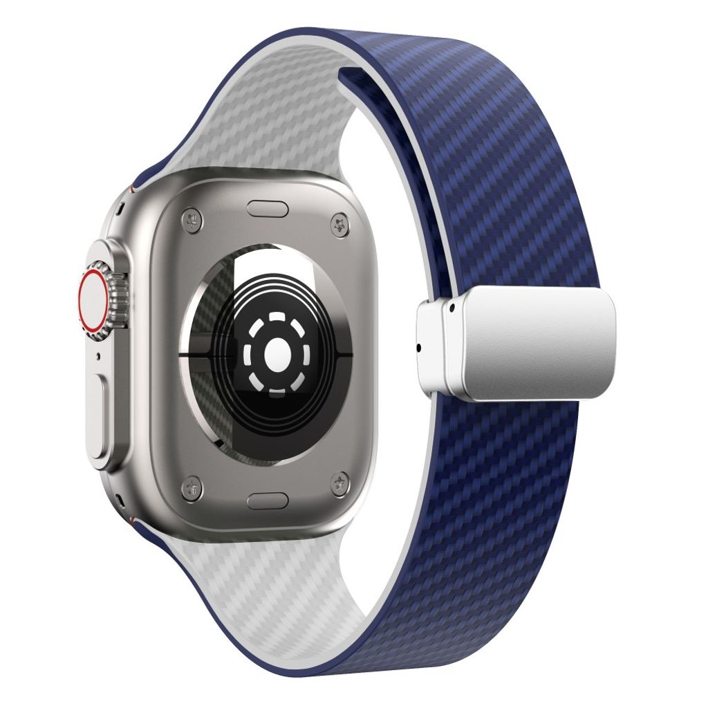 Apple Watch 42 / 41/ 40 / 38mm Klockarmband kolfibertextur - Blå/Vit
