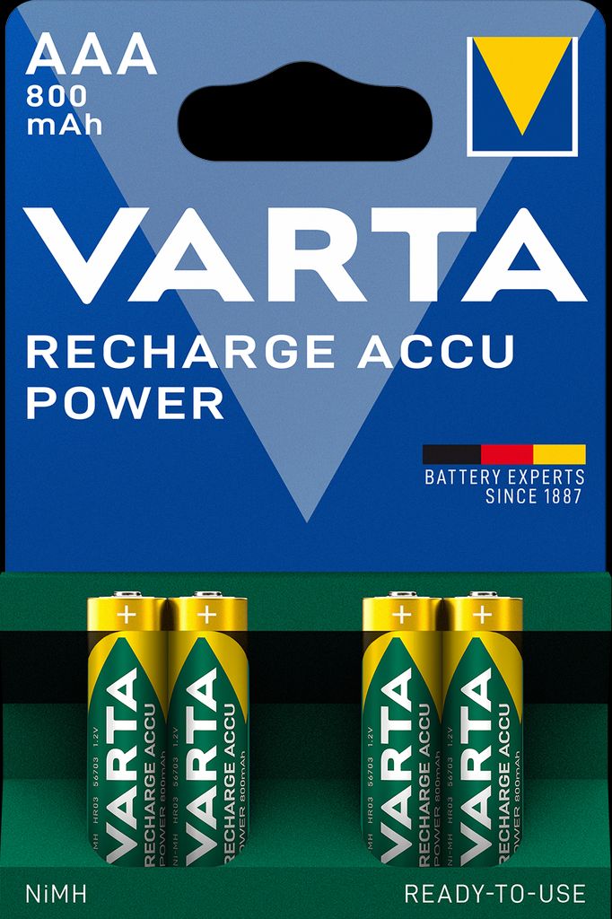 VARTA Recharge Accu Power AAA-batteri 800 mAh, 4-pakning