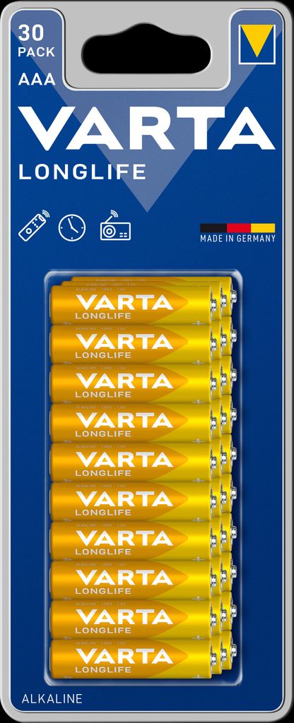 VARTA Longlife Alkaline AAA-batteri LR3, 30-pack | Batterier - Alkaliska-batterier | Batteritema