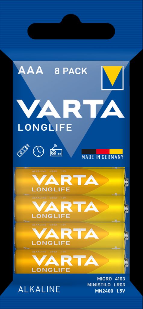 VARTA Longlife Alkaline AAA-batteri LR3, 8-pack