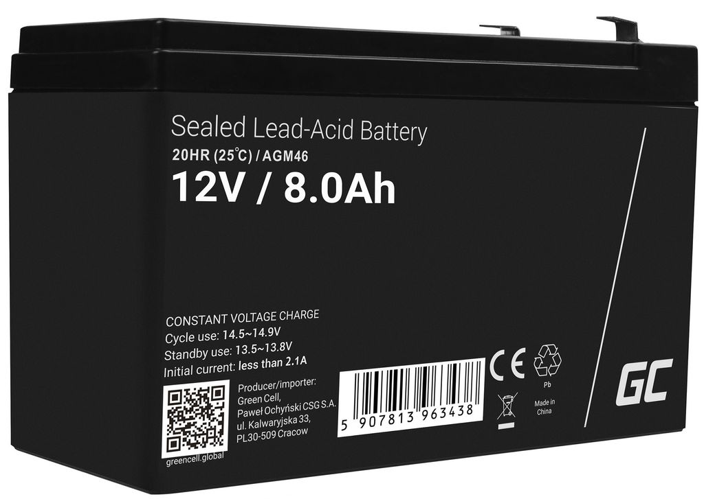 Green Cell AGM VRLA 12V 8Ah huoltovapaa akku