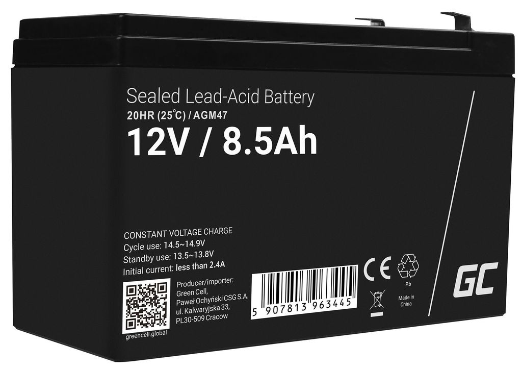 Green Cell AGM VRLA 12V 8,5Ah vedlikeholdsfritt batteri