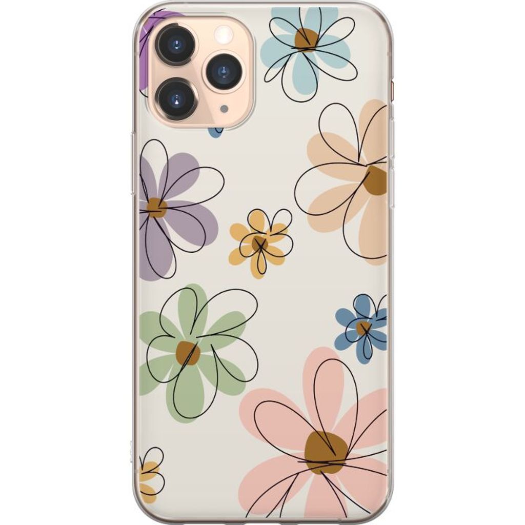 Apple iPhone 11 Pro Transparent Mobilskal Tecknade Blommor