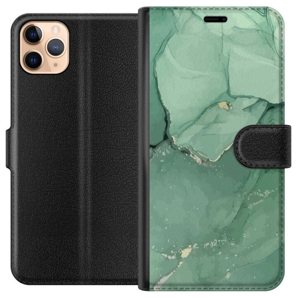 Apple iPhone 11 Pro Max Svart Plånboksfodral Grön Marmor