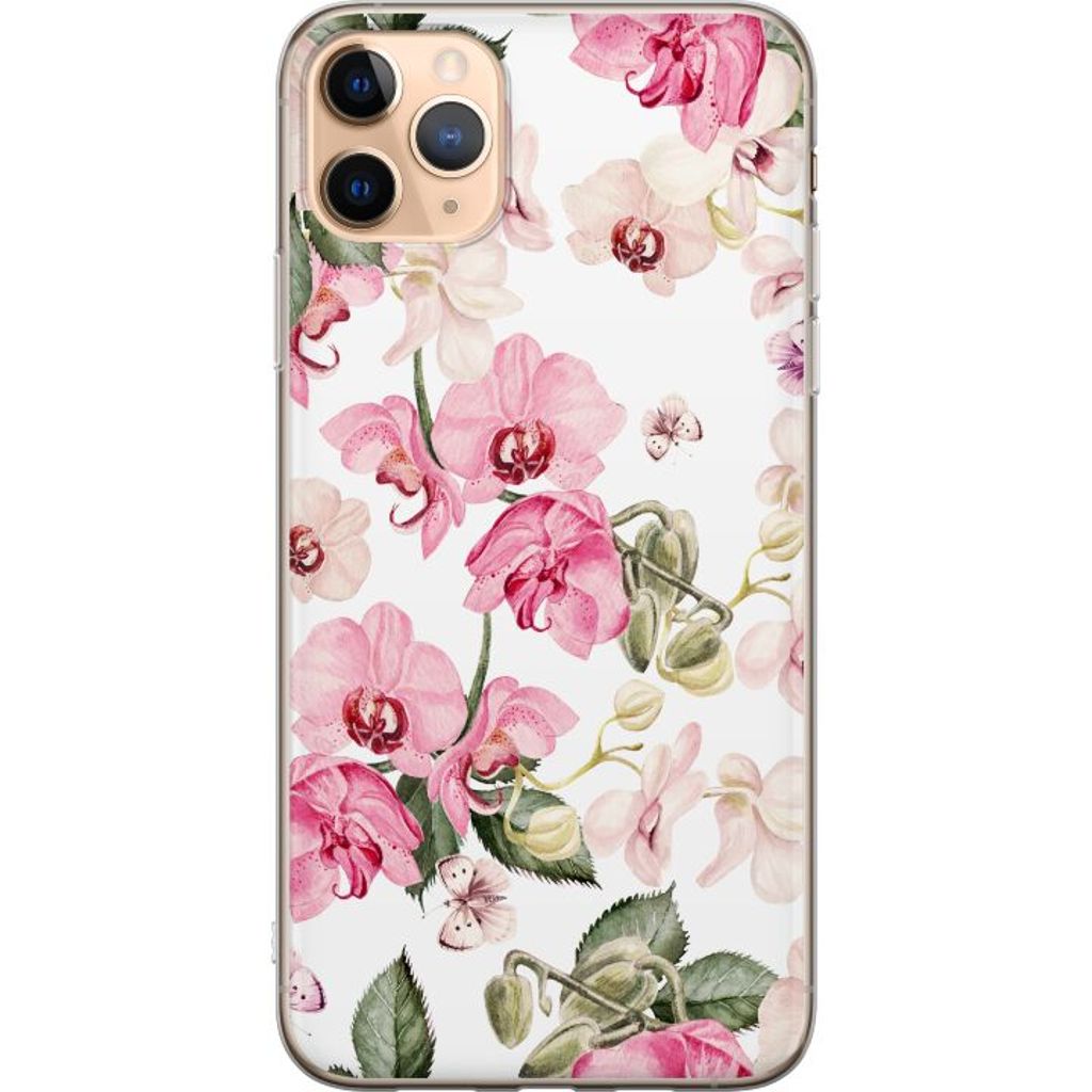 Apple iPhone 11 Pro Max Transparent Mobilskal Rosa blommor