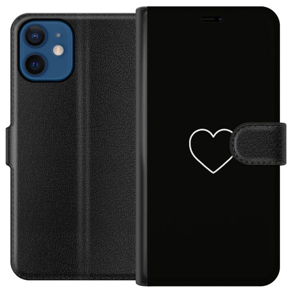 Apple iPhone 12 mini Svart Plånboksfodral Hjärta