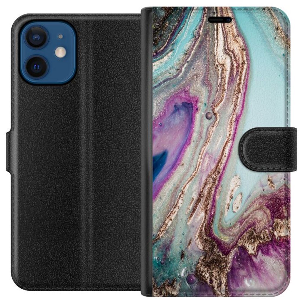Apple iPhone 12 mini Svart Plånboksfodral Lila marmor