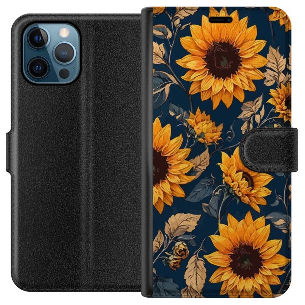 Apple iPhone 12 Pro Musta Lompakkokotelo Solrosor