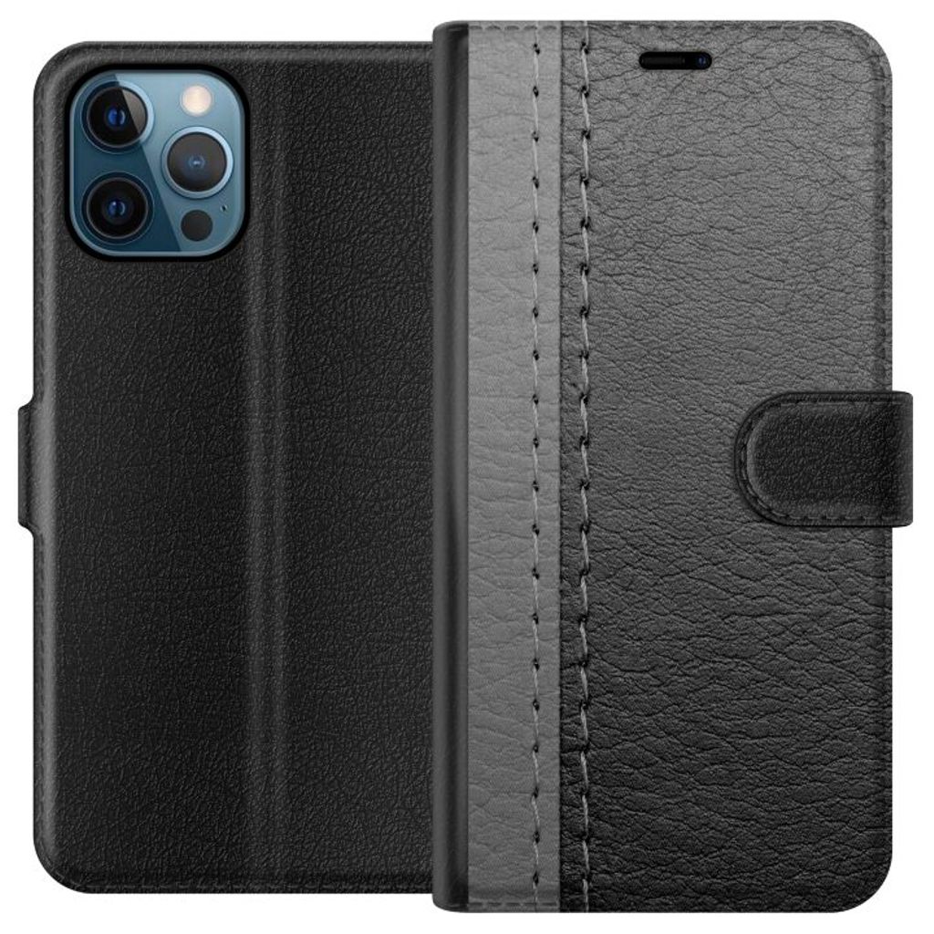 Apple iPhone 12 Pro Svart Plånboksfodral Grått Fake Läder