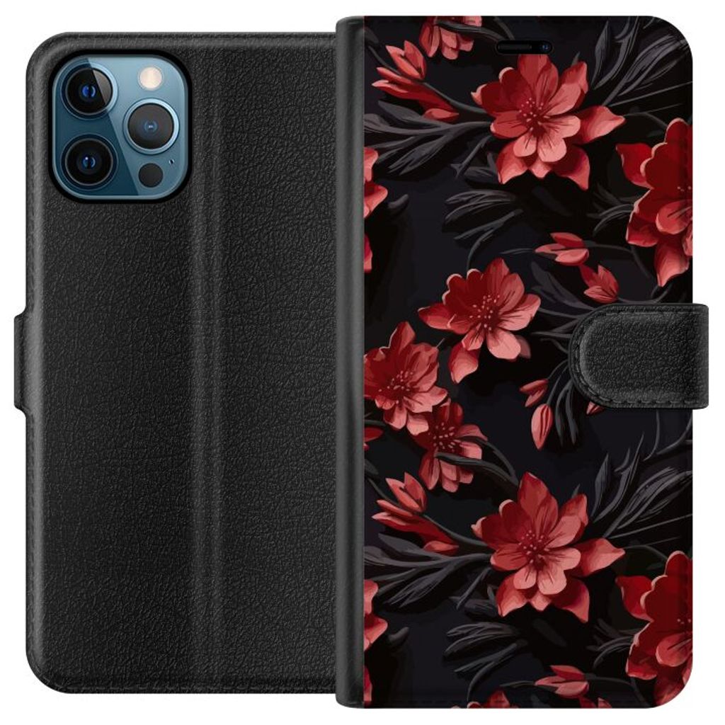 Apple iPhone 12 Pro Max Svart Plånboksfodral Intensiva blommor