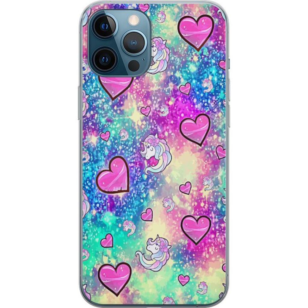 Apple iPhone 12 Pro Max Transparent Mobilskal Enhörning och hjärtan