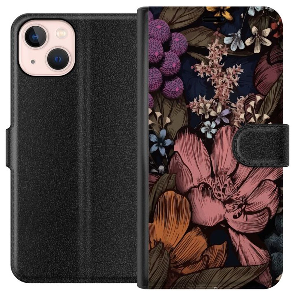 Apple iPhone 13 mini Sort Lommebokdeksel Tecknade blommor