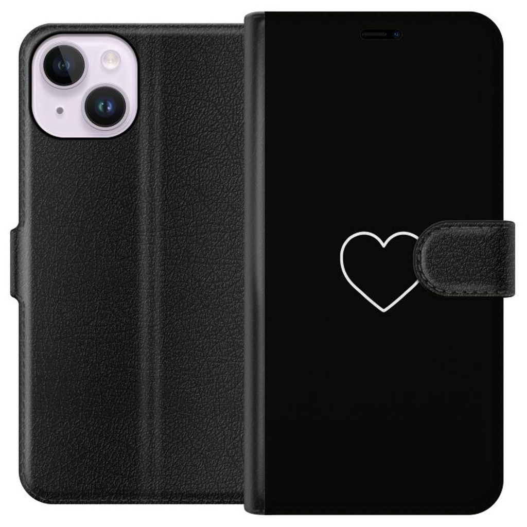 Apple iPhone 14 Svart Plånboksfodral Hjärta