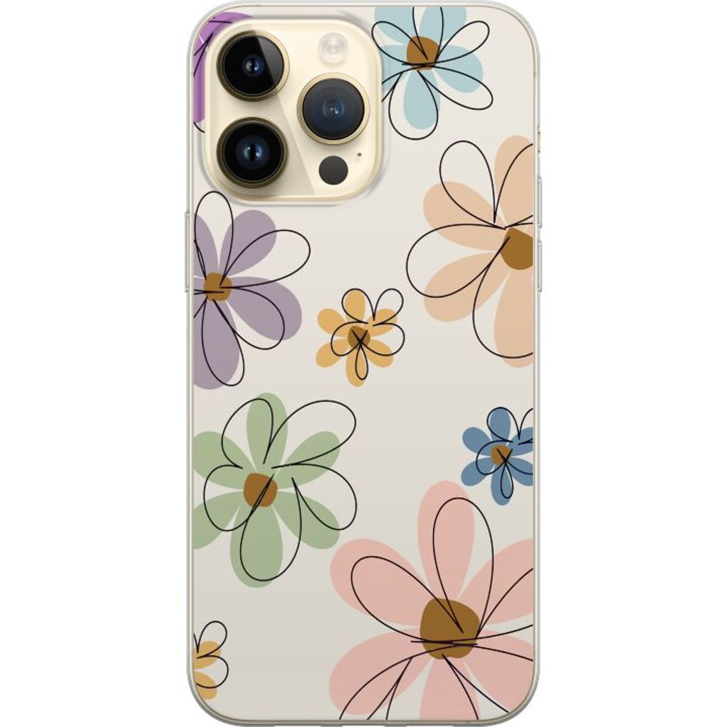 Apple iPhone 14 Pro Max Gennemsigtigt Telefoncover Tecknade Blommor