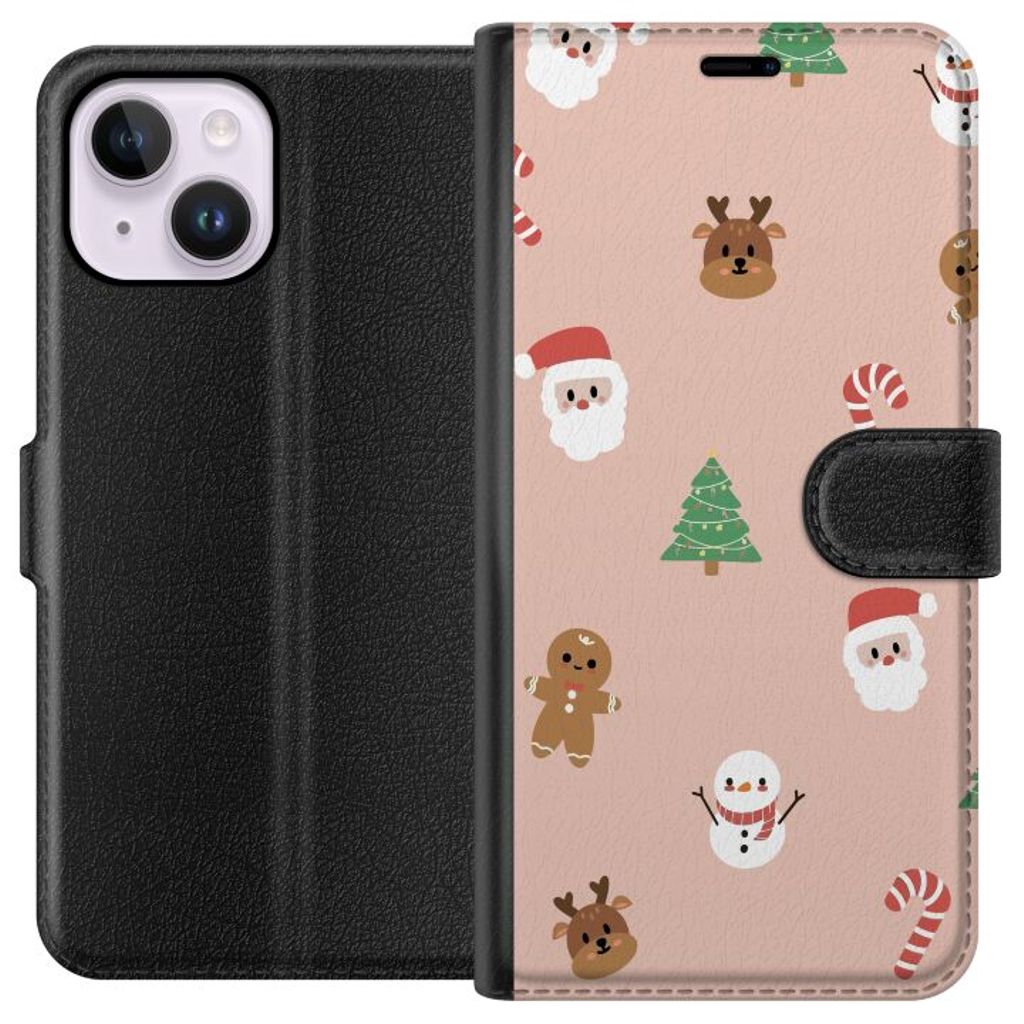 Apple iPhone 15 Plus Musta Lompakkokotelo Klassisk Julfest