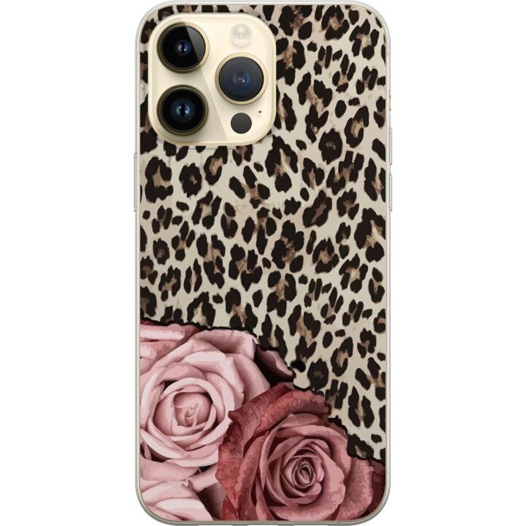 Apple iPhone 15 Pro Max Transparent Mobilskal Leopardrosor