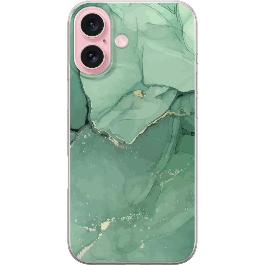 Apple iPhone 16 Transparent Mobilskal Grön Marmor