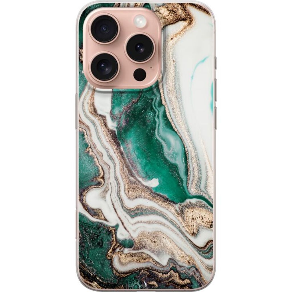 Apple iPhone 16 Pro Transparent Mobilskal Grön / Guld marmor