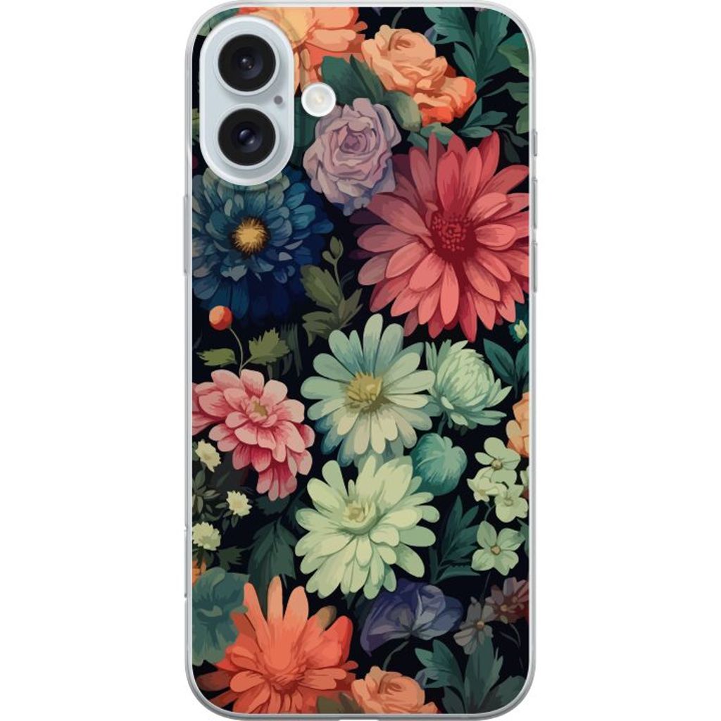 Apple iPhone 16 Plus Läpinäkyvä Puhelinkotelo Färglada blommor
