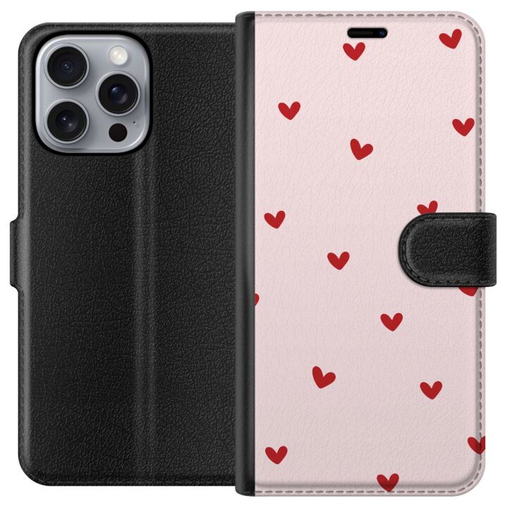 Apple iPhone 16 Pro Max Svart Plånboksfodral Små Hjärtan