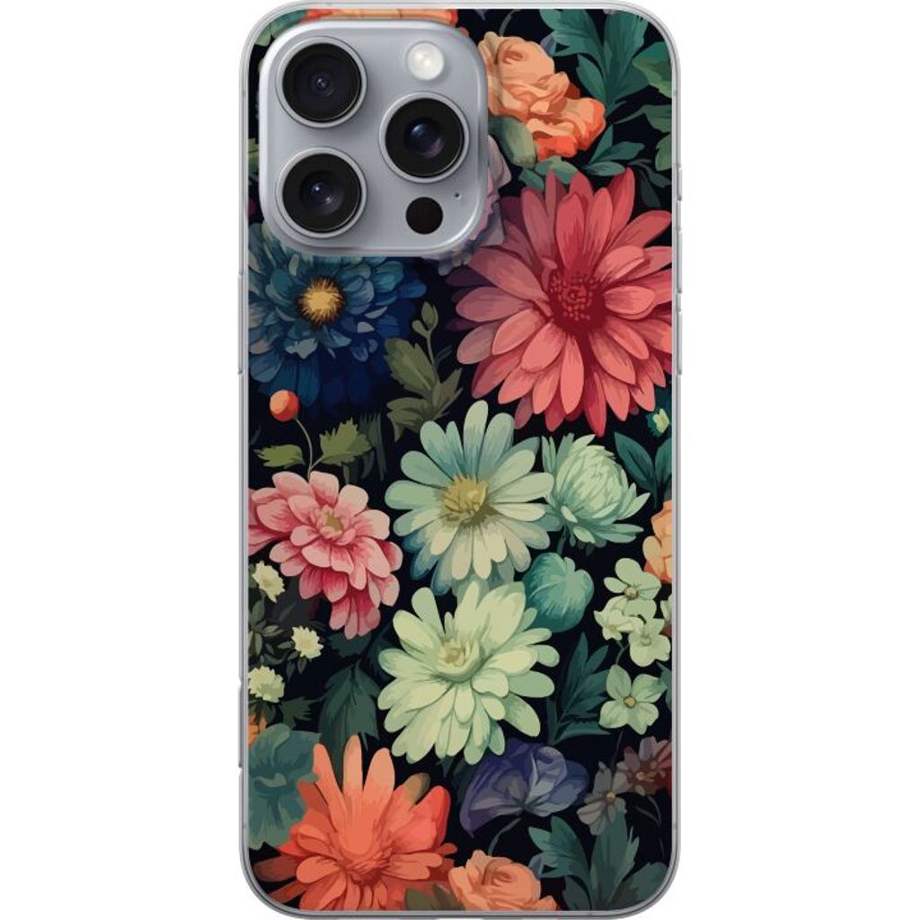 Apple iPhone 16 Pro Max Transparent Mobilskal Färglada blommor