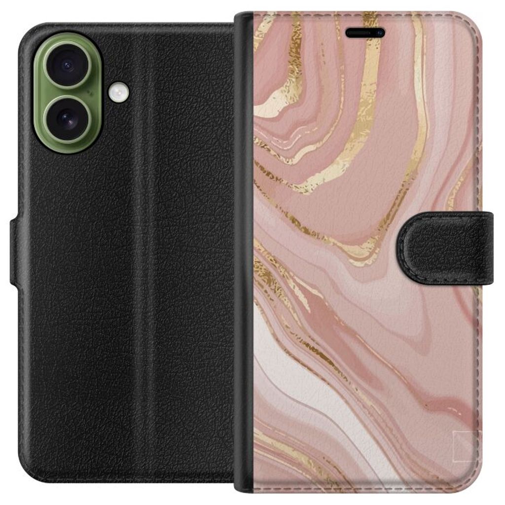 Apple iPhone 17 Sort Tegnebogsetui Ljusrosa marmor
