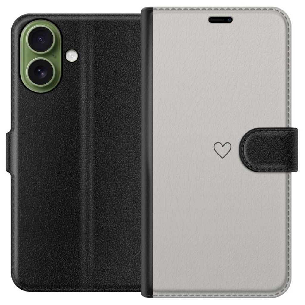 Apple iPhone 17 Sort Tegnebogsetui Grått hjärta