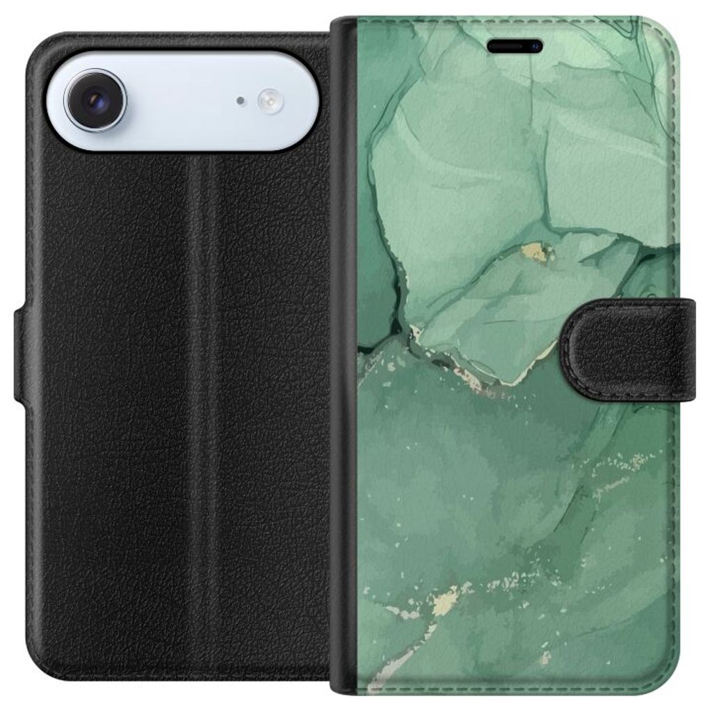 Apple iPhone 17 Air Svart Plånboksfodral Grön Marmor