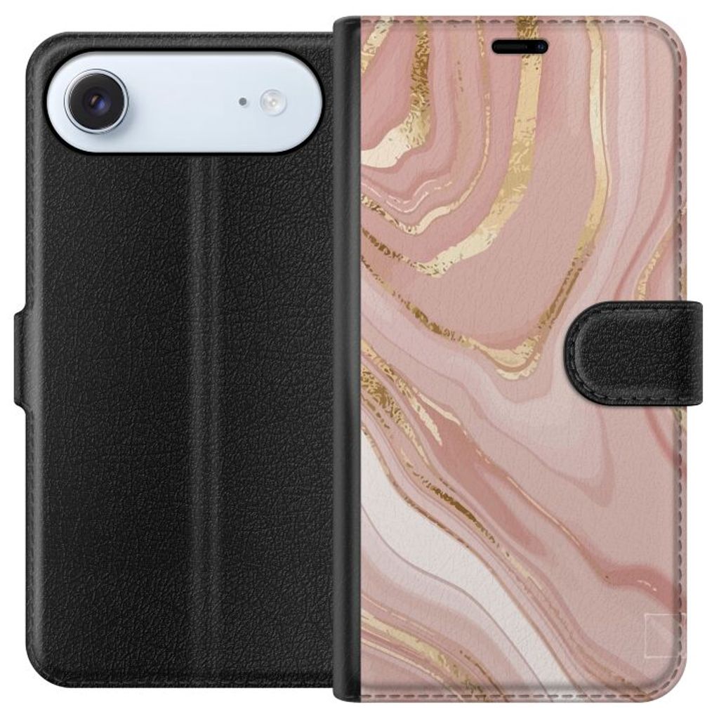 Apple iPhone 17 Air Svart Plånboksfodral Ljusrosa marmor