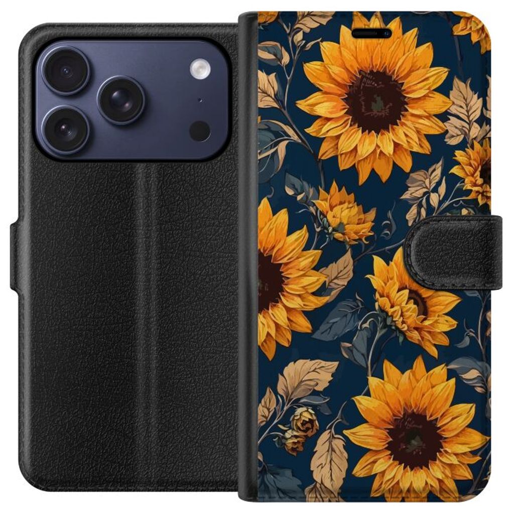 Apple iPhone 17 Pro Sort Tegnebogsetui Solrosor