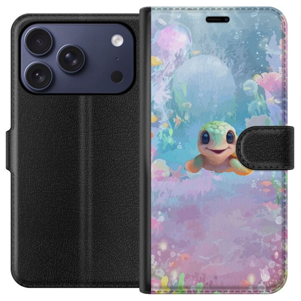 Apple iPhone 17 Pro Sort Tegnebogsetui Glad Sköldpadda