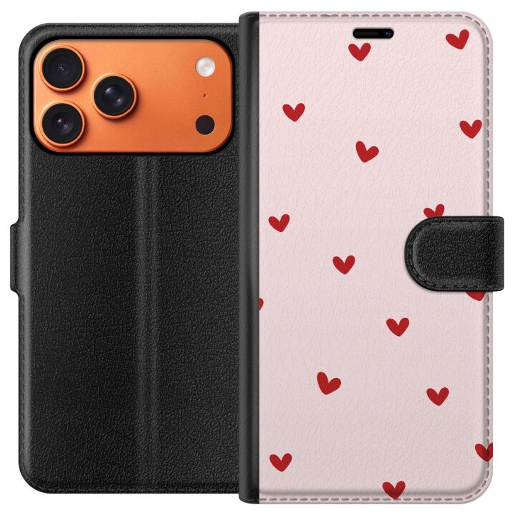 Apple iPhone 17 Pro Max Musta Lompakkokotelo Små Hjärtan