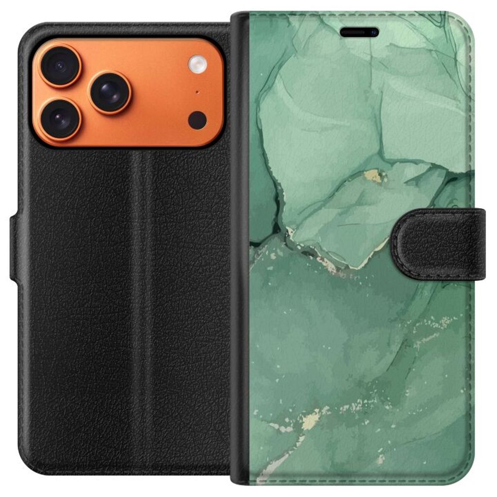 Apple iPhone 17 Pro Max Sort Tegnebogsetui Grön Marmor