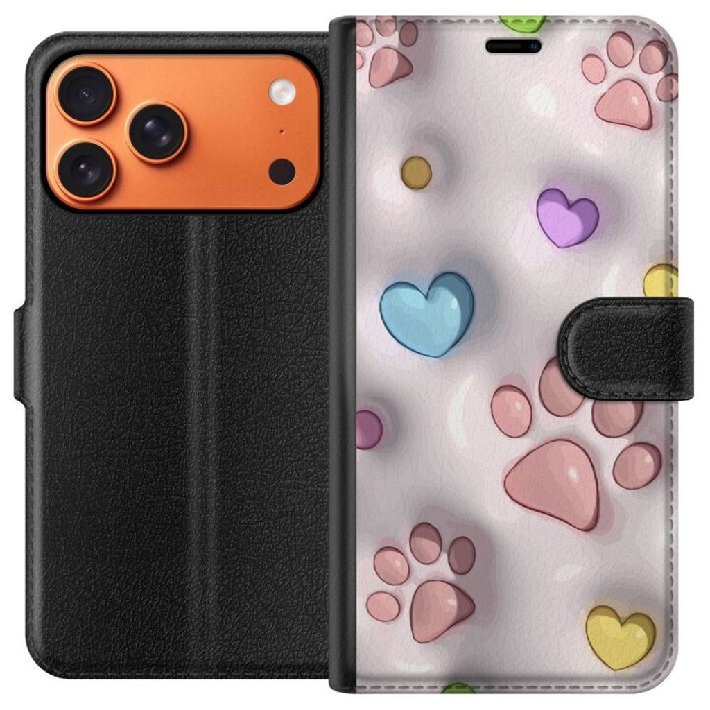 Apple iPhone 17 Pro Max Musta Lompakkokotelo Fluffiga Tassar