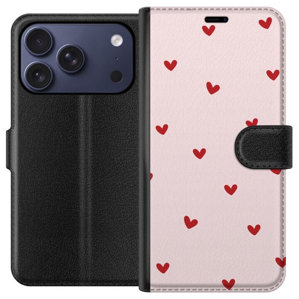 Apple iPhone 18 Pro Musta Lompakkokotelo Små Hjärtan